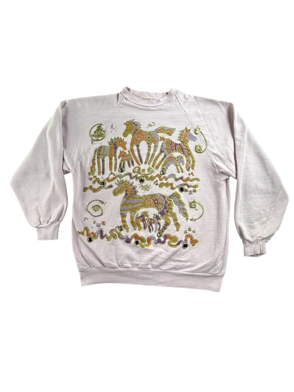 Vintage Swiss Club Sweatshirt Womens XL Pink Horse Western Glitter Jewels 80s - Picture 1 of 16